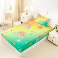 thumbnail image 5 of Manfei Watercolor Rainbow Twin Sheets, Vibrant Sun Galaxy Bedding, Orange Green, 3pcs, 1 Flat Sheet, 1 Fitted Sheet and 1 Pillowcase, 5 of 6