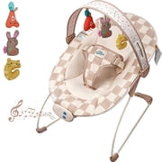 Tiny Marvels Baby Bouncer Seat with Soothing Vibrations and Music Sensory Toy, Age 0-6 Months(Sand Checks)