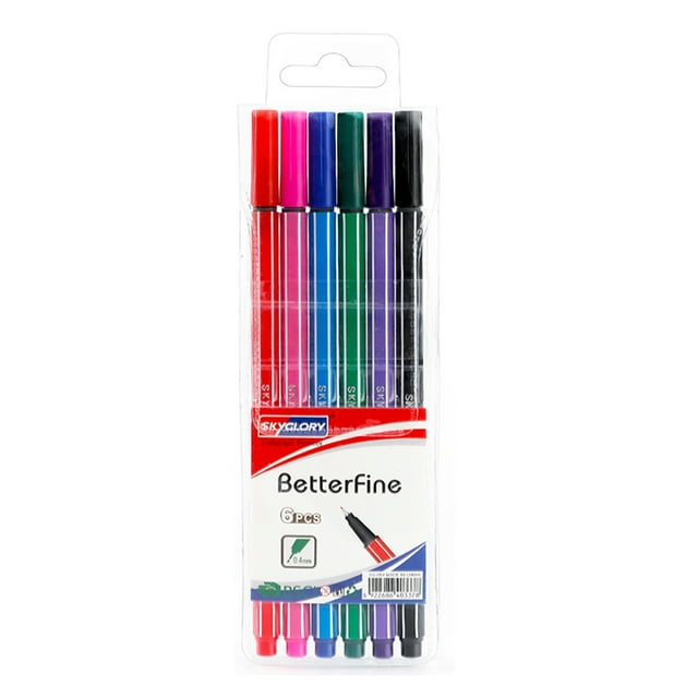 SKYGLORY 6 Colors Fineliner Pens 0.4mm Fine Tip Marker Drawing Color Pens Set Art Office School Supplies for Journaling Planner Writing Note Taking Painting Coloring Sketch