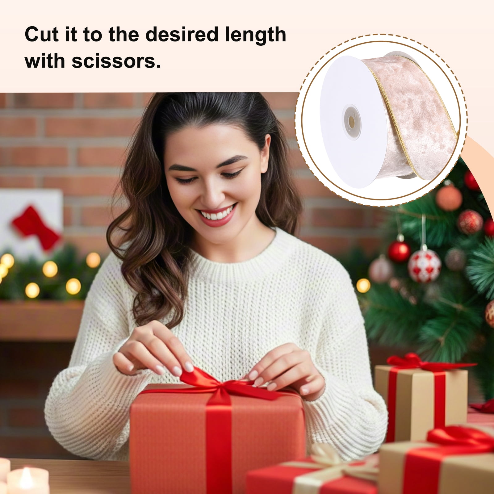 Uxcell Velvet Wired Ribbon, (1.6 Inch x 10 Yards, 2 Pcs)(Pink) Velvety Gold Crushed Ribbons Gift Wrapping Binding, Suit For- Crafts/Bow/Wreaths/Christmas Tree Decoration
