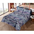 thumbnail image 4 of Ambesonne Boho Art Fitted & Flat Sheet with Shams 4 Pcs Set, Jumble Boho Bloom Grunge, King, Purple Dark Blue and Ivory, 4 of 5