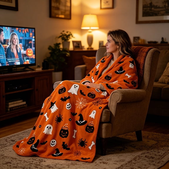 Halloween Throw Blanket, Soft Printed Warm Cozy All Season Flannel Cover 70x100cm Decor For Sofa Couch Bedroom Office Halloween Fleece Blanket