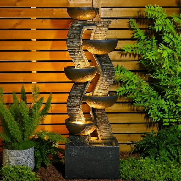 6-Tiered Garden Water Fountains Large Outdoor Fountains and Waterfalls with Light for Patio Yard Porch Pool Decor