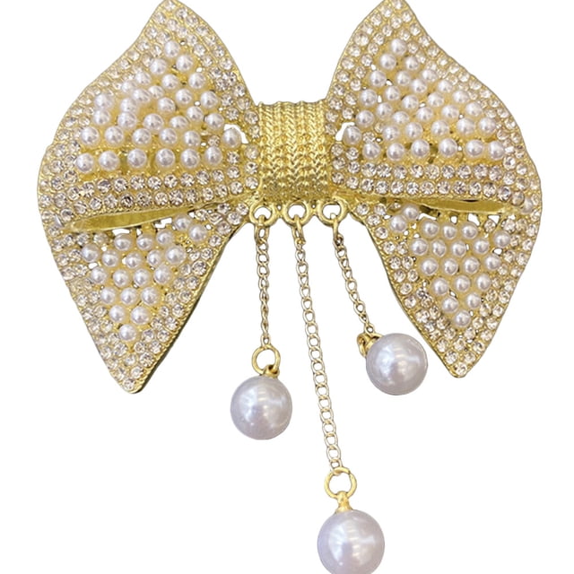 Miangastore 1 Set Wedding Hair Clip Headdress Golden White Rhinestones Claw Clip For Travel