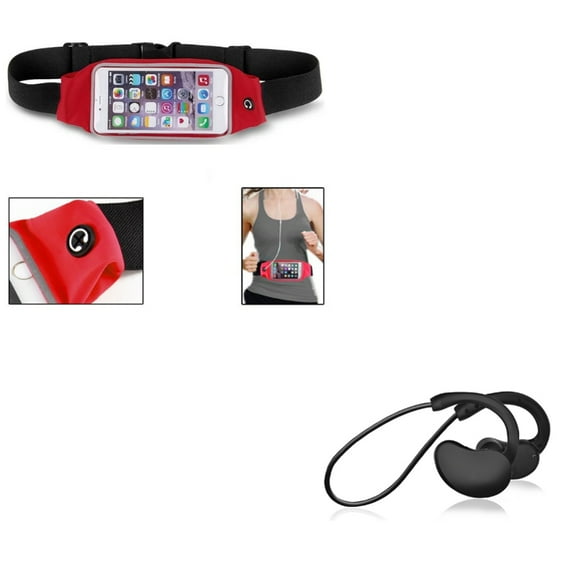 Hands-free Microphone Sports Earphones Wireless Headphones w Sports Belt Band Running Waist Bag Z2Z for LG Lancet, Destiny, Transpyre, Spree, Logos, Volt, K3, Leon, Realm, Risio