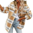 thumbnail image 2 of Gifts Usmixi Womens Winter Wool Jacket Womens Plaid Jacket Long Sleeve Button up Cozy Flannel Shirt Coat Loose Casual Hooded Shacket Outerwear with Pocket 2025 Wool Jacket, 2 of 5