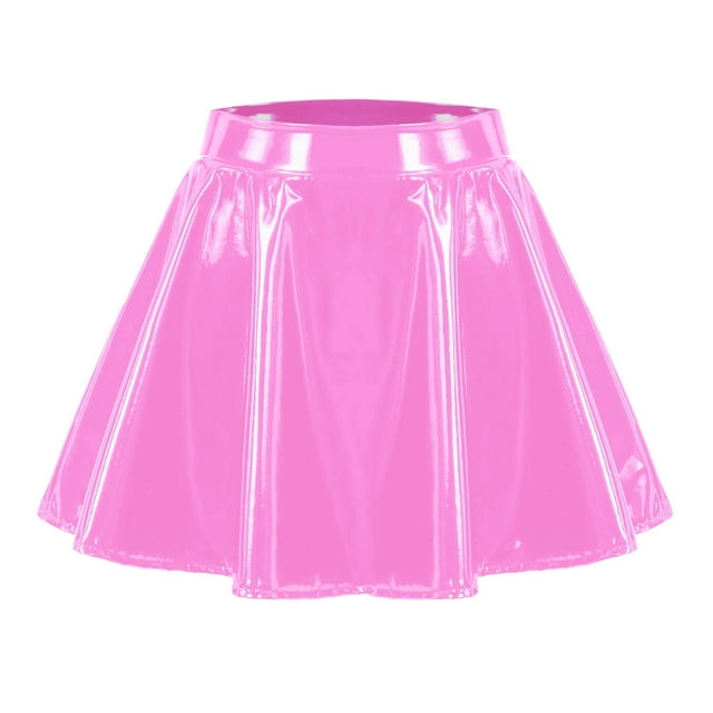 GDREDA Ladies Glossy Pleated Short Skirt Large Size Performance Tennis Athletic Wear Pink,L