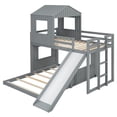 thumbnail image 3 of Newest Twin over Full Bunk Bed with Playhouse & Slide, Farmhouse Solid Wood Frame with Ladder and Guardrails,Gray, 3 of 13