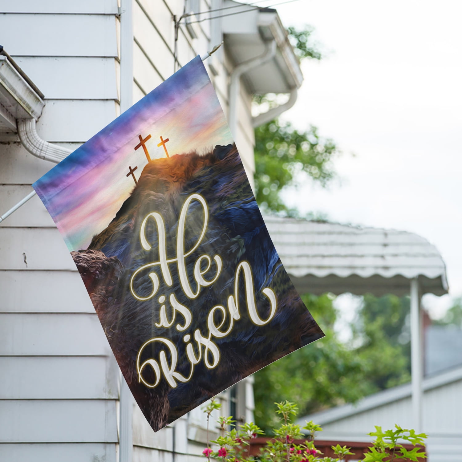 America Forever He is Risen Easter House Flag 28 x 40 inch Double Sided Religious Cross Christian Celebration Small Spring Holiday Seasonal Easter Day Flags for Outdoor Yard Lawn Decoration