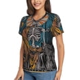 thumbnail image 2 of Xecao Coffee-Drinking Skull for Women's V-Neck T-Shirts-Elegant Half-Sleeve Tops Perfect for Summer-3X-Large, 2 of 5