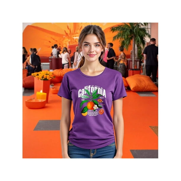 Playera Blusa De Naranjas Los Angeles California – Estilo Cítrico con Vibras del Oeste Color Morado Talla Grande Marca Emil SaEs