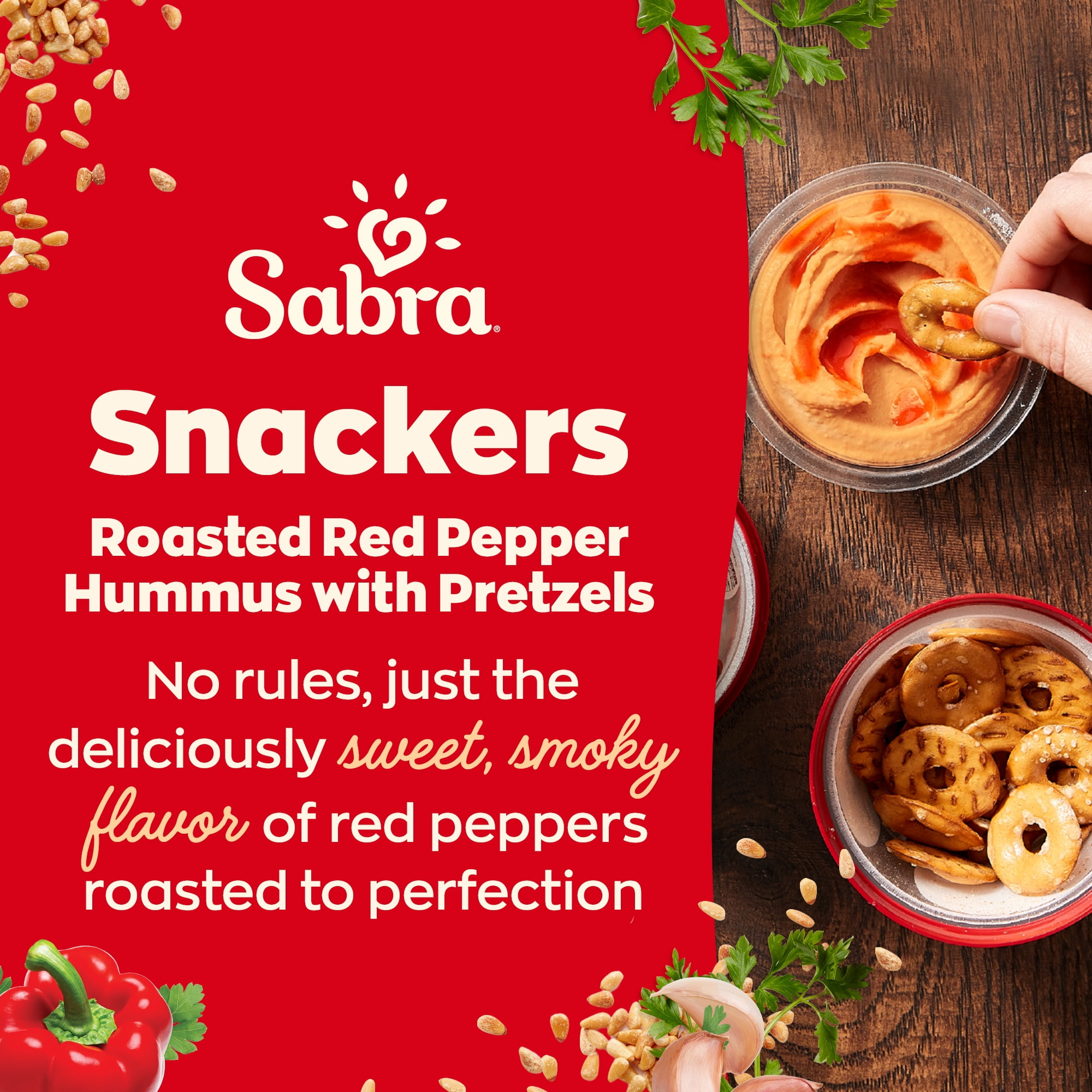 Sabra Smart Snackers Roasted Red Pepper Hummus Dip with Pretzels, Non-GMO, Gluten Free, Vegan on the Go, 4.56oz Cup (1 Count)