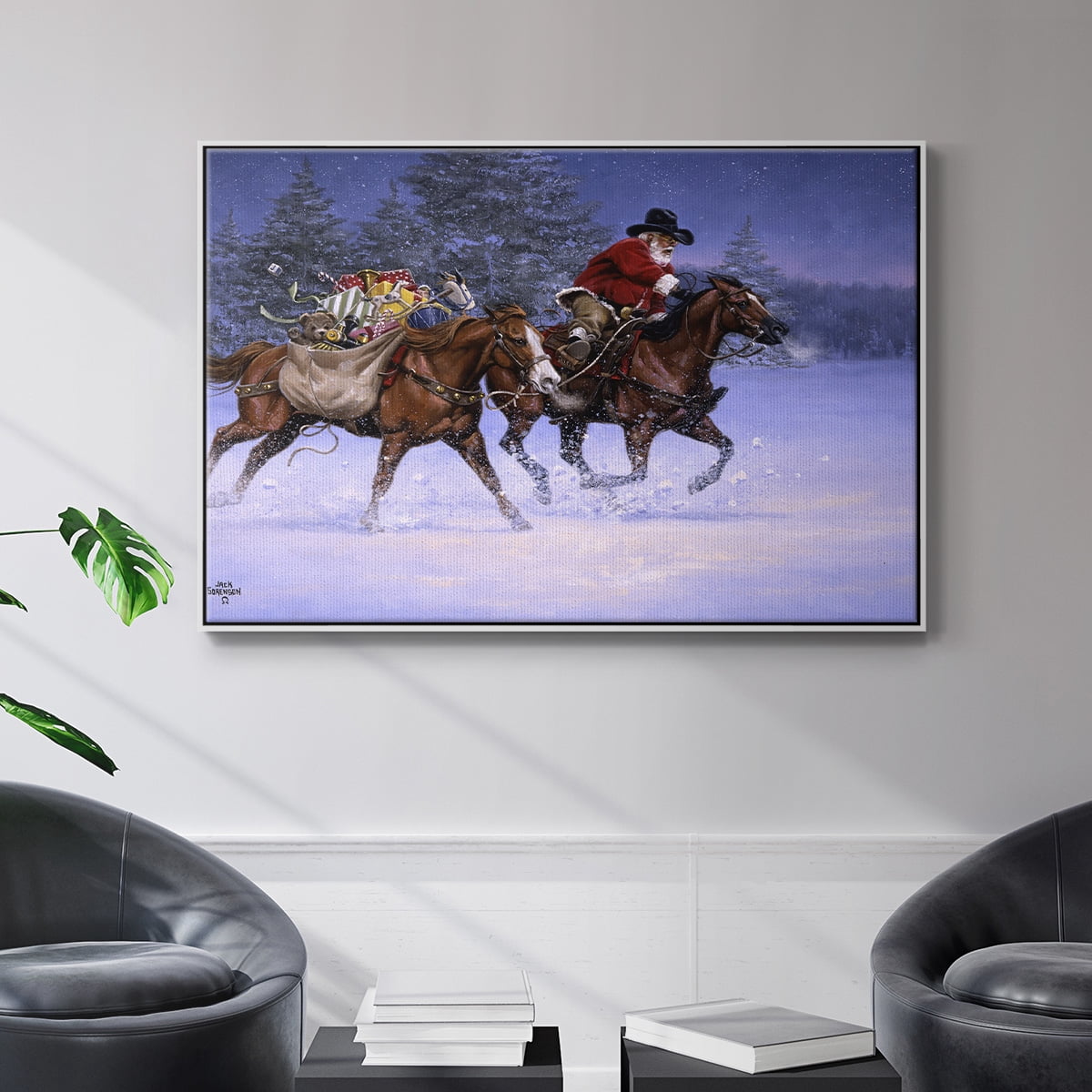 Christmas Rush - Framed Gallery Wrapped Holiday Canvas - 25 x 37 - White Frame