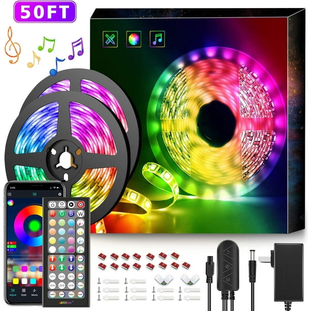 images Led Lights 50 Ft Walmart 50ft led strip lights music sync color changing rgb led strip 44 key remote sensitive built in mic app controlled led lights rope lights 5050 rgb