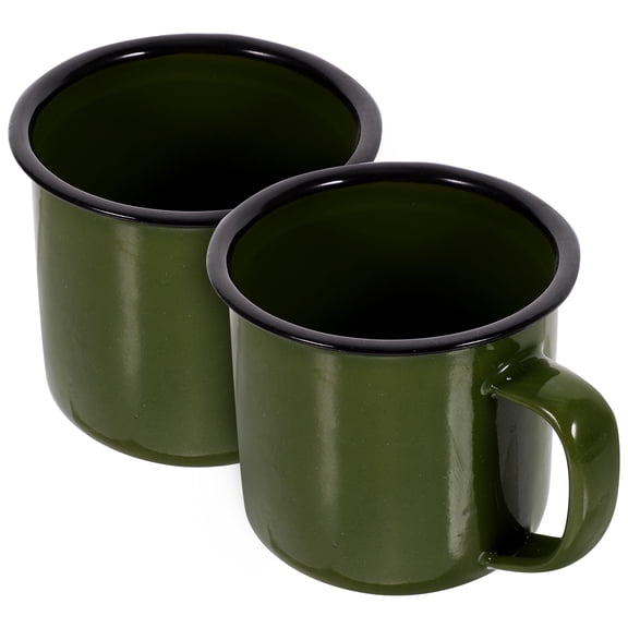 OULII 2-Pack Retro Green Coffee Mugs -Resistant Iron Design for Home, Office, and Back to School Use