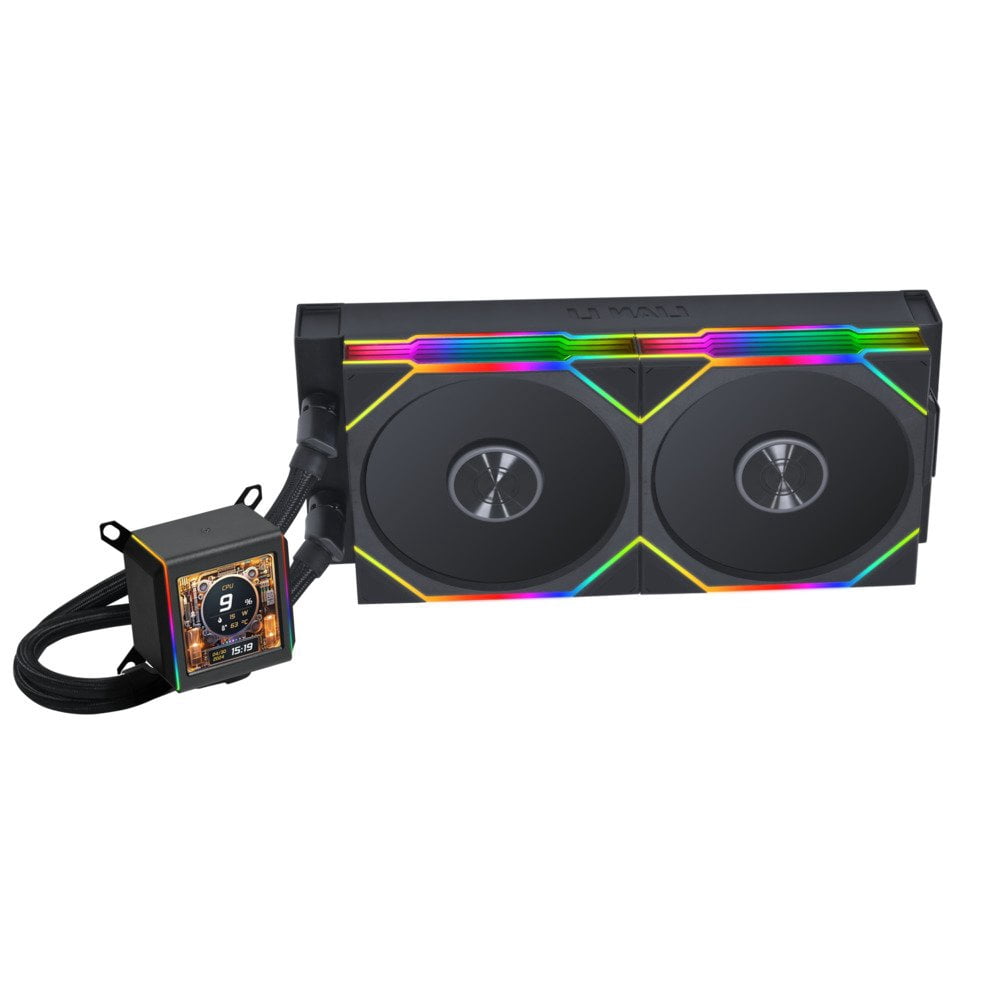 Lian Li GA2ALCD28TLB 280mm AIO Liquid CPU Cooler 2 x 140mm RGB Fans 2.88" IPS LCD Black
