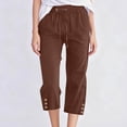 thumbnail image 7 of Capri Pants for Women Casual 2026 Summer Drawstring Elastic High Waist Linen Pant Straight Wide Leg Cropped Trouser Coffee XXL, 7 of 7
