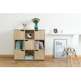 thumbnail image 6 of Basicwise 9 Cube Storage Organizer with 5 Doors and 4 Shelves - Bookshelf with Magnetic Closure, Wood Bookcase, 35"W x 11.5"D x 36"H, Oak - Living Room Furniture, Wooden Organizer for Home Office, 6 of 6