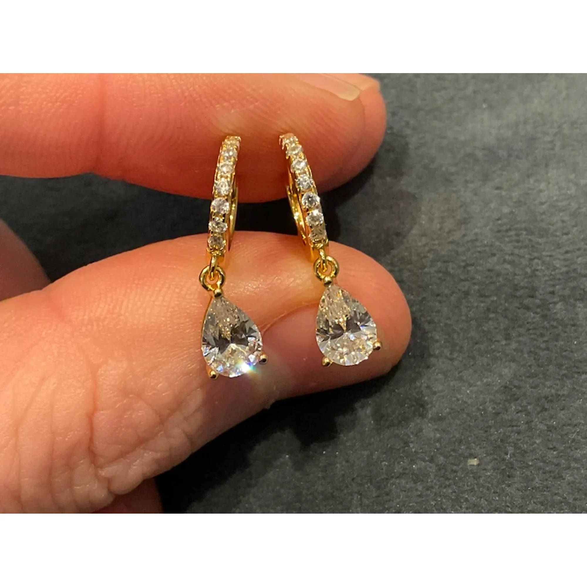 2 Ct Pear Cut Simulated Diamond Hoop & Drop Earrings for Women 14K Yellow Gold Over Elegant Dangle Jewelry