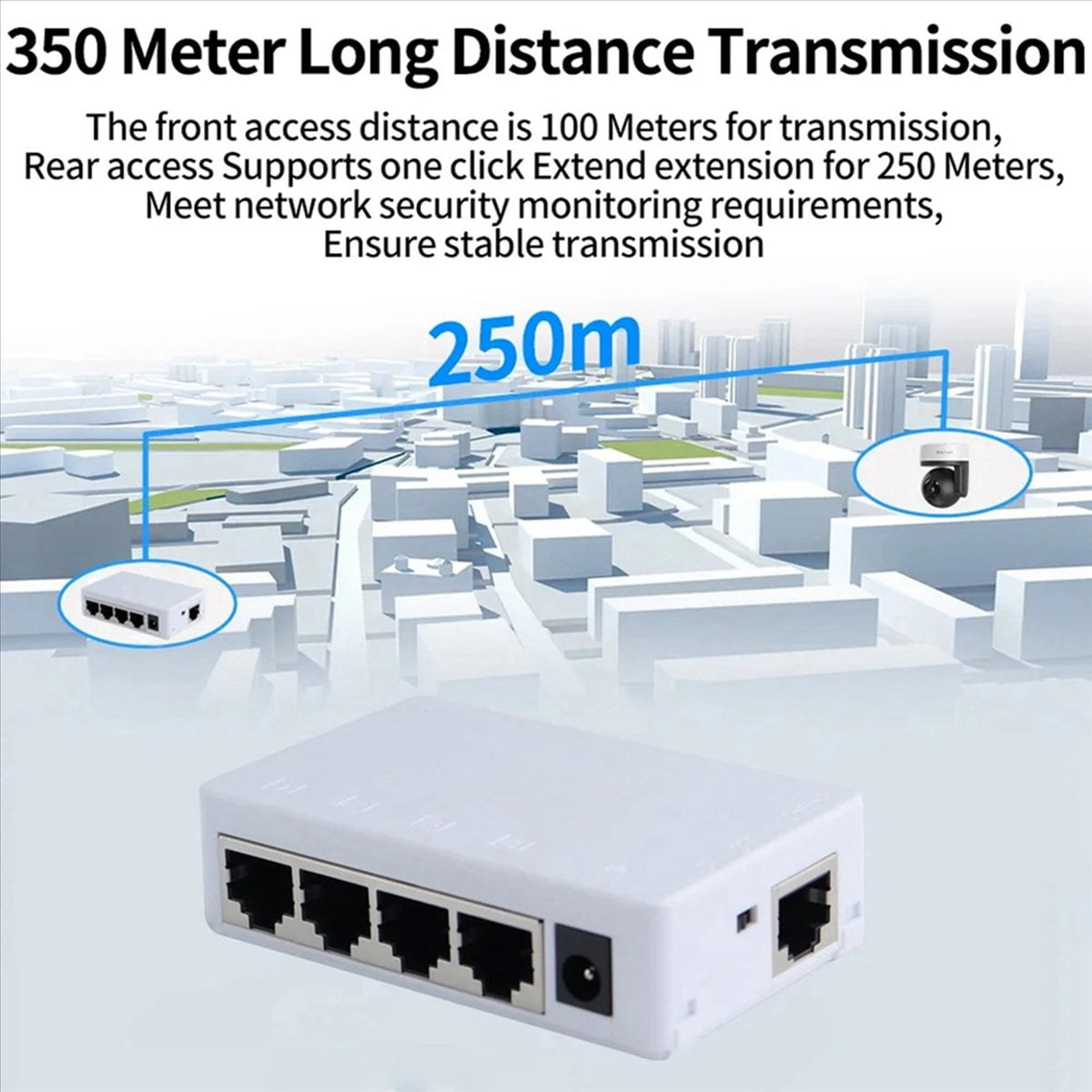 3X 4 Port POE Extender 100Mbps 1 in 4 Out 250 Meters Network Switch Repeater IEEE802.3af/At for PoE Switch NVR IP Camera
