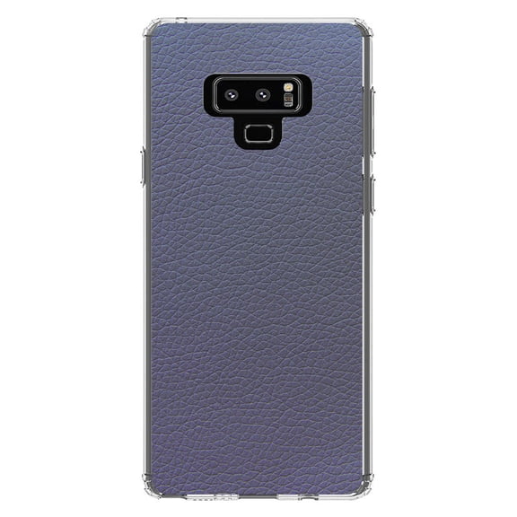 DistinctInk Clear Shockproof Hybrid Case for Samsung Galaxy Note 9 - TPU Bumper, Acrylic Back, Tempered Glass Screen Protector - Dark Grey Faux Leather Print Design - Printed Leather Image