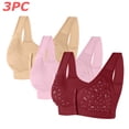 thumbnail image 2 of Tqyyweavej 3 Pack Daisy Bras for Older Women Front Closure Full Coverage Push Up Bras Lightly Lined Cotton Wireless Bras S-4XL, 2 of 9