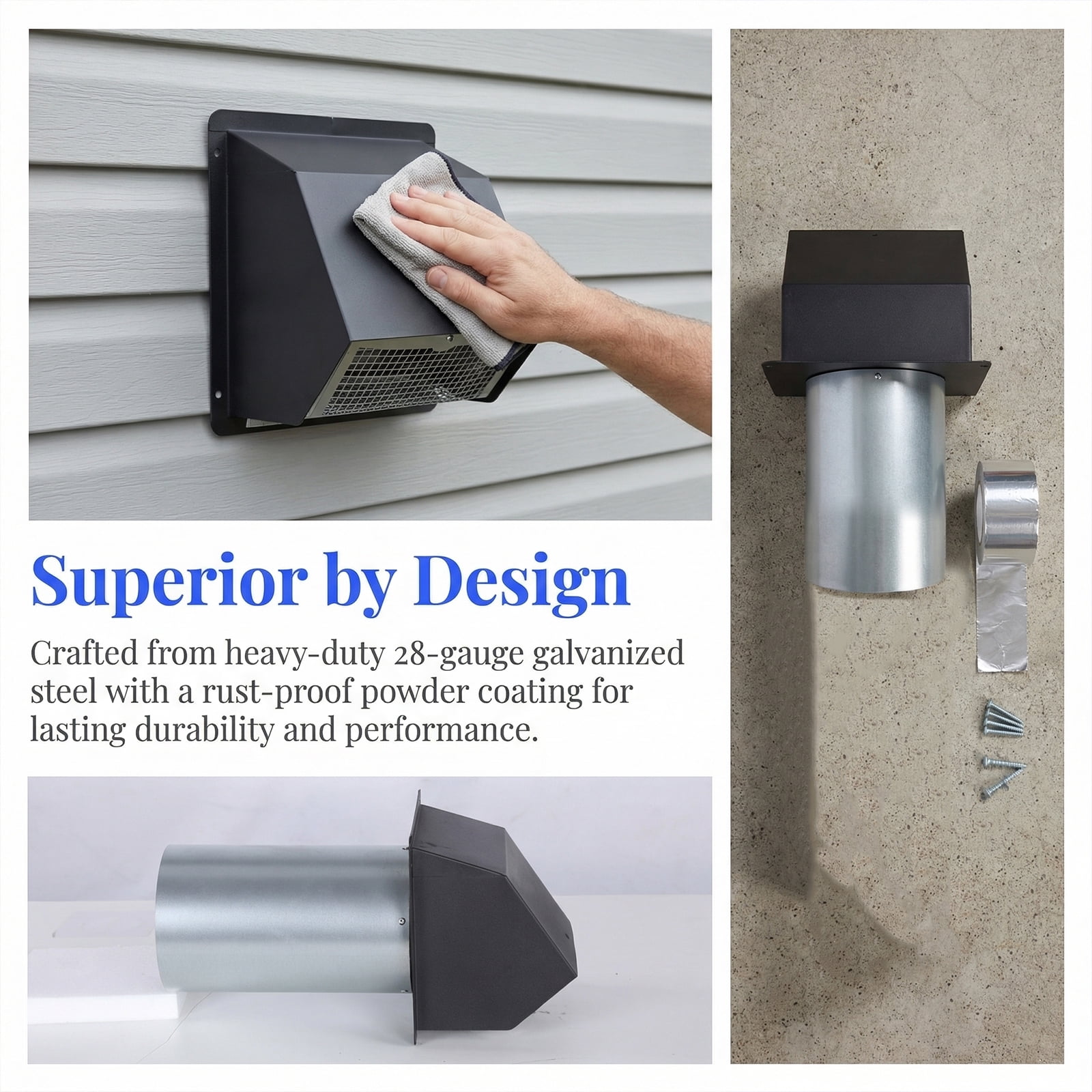 golytefs 6 Inch Dryer Vent Cover Outside with Screen And Damper Wall Vent Cover Cap Exterior Air Exhaust for Residential Housing Kitchen Hvac Duct (Black)