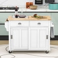thumbnail image 6 of HQZX Rolling Kitchen Island with Oak Flip,2 Drawer Storage Cart,Sliding Barn Door,52.2"L,White, 6 of 16