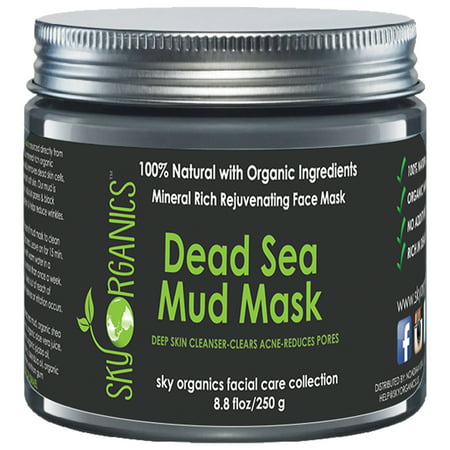 Dead Sea Mud Mask by Sky Organics For Face, Acne, Oily Skin & Blackheads - Best Pore Minimizer & Pores Cleanser Treatment - Natural & Organic Mud Mask For Younger Looking Skin (Best Pore Cleanser And Minimizer)