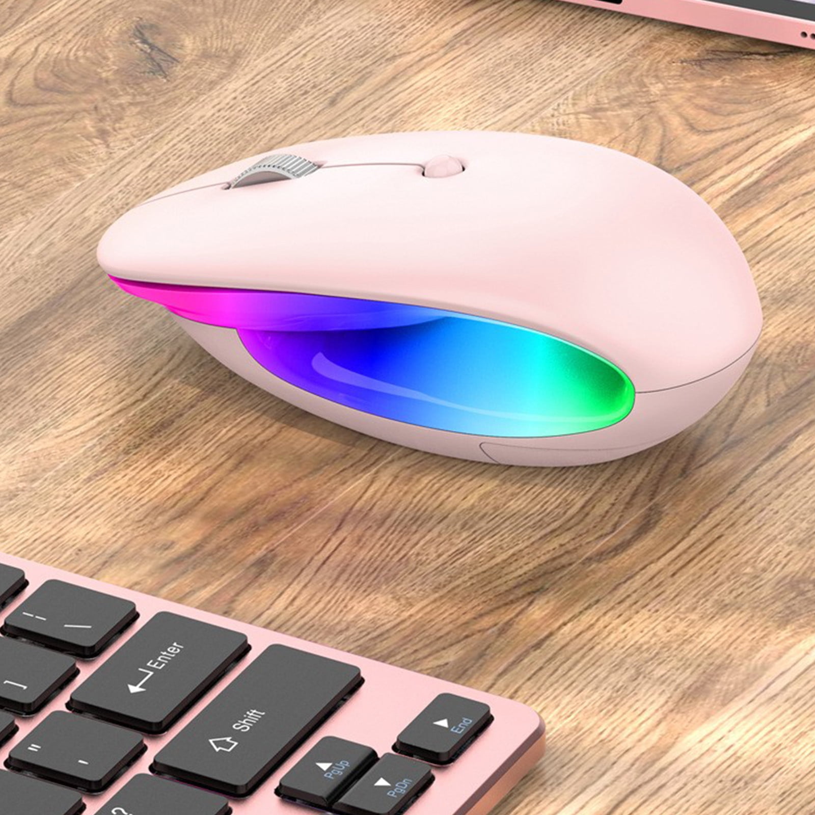 AuroraX Wireless Mouse for Laptop Computer Gaming Mouse Bluetooth Connectivity Pink Rechargeable Battery RGB LED Light Adjustable DPI Computer Mice
