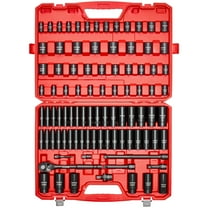 VEVOR 1/2 in Drive Impact Socket Set, 91 Piece, 6 Point Deep & Shallow Impact Sockets, SAE (5/16 to 1-1/4 in) and Metric (8 to 32 mm) Sizes with Extension Bars (3, 5, 10 in), Cr-V Steel,Carrying Case