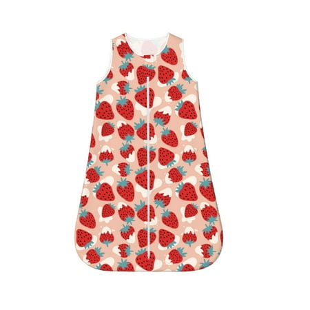 

Fotbe Red Strawberry Pattern Sleep Sack - Baby Wearable Blanket with Zipper Extra Soft Cotton Sleeveless Sleeping Bag for Infants-Medium
