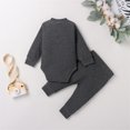 thumbnail image 3 of Pandaie 0-2T Newborn Baby Boy Girl Clothes Button Long Sleeve Romper Bodysuit Pants Set Infant Ribbed Fall Winter Outfits Grey, 3 of 8