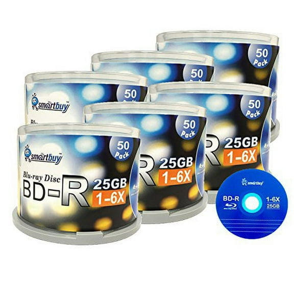 Smart Buy 300-disc 25GB 6x BD-R BDR Blu-Ray Single Layer Logo Top Surface Blank Data Recordable Media Disc with Cakebox/Spindle