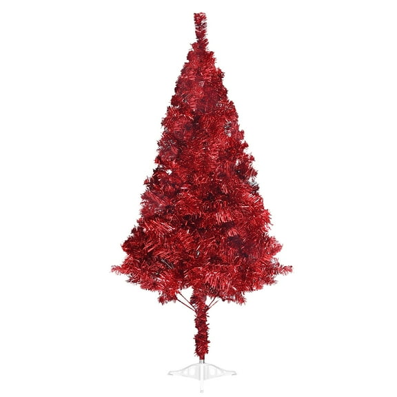 Fawyn 5' Ft Sparking Gorgeous Folding Artificial Tinsel Christmas Tree Red Color 350 Tips