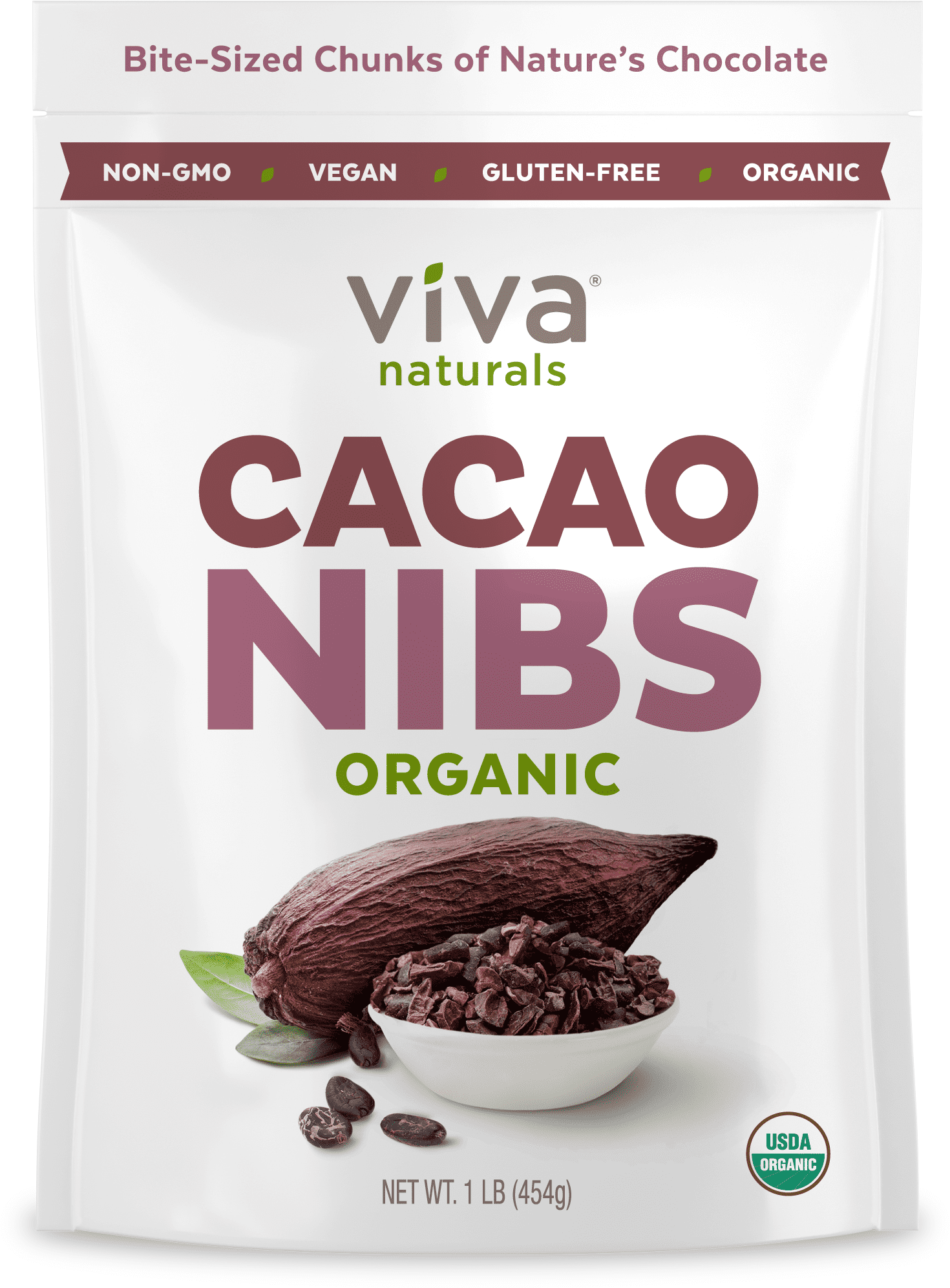 Viva Naturals Organic Cacao Nibs, Whole Bean Coffee, 1 lb