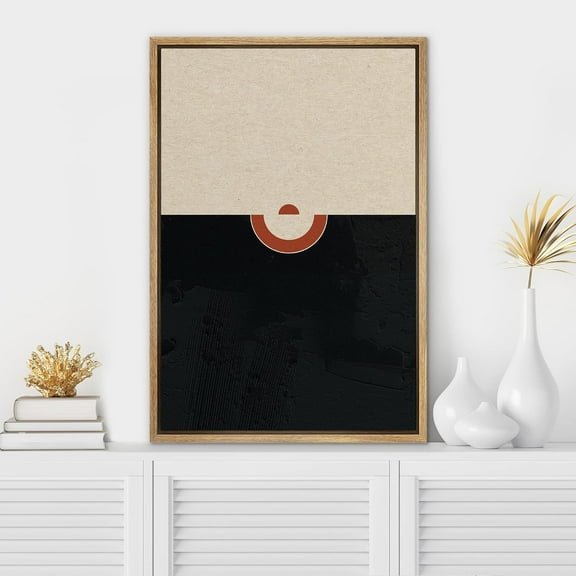 PixonSign Framed Canvas Wall Art Geometric Black Curve Color Blocks Red Semicircle Abstract Print Minimalism Contemporary Nordic Decoration for Living Room, Bedroom, Office - 16"x24" Natural