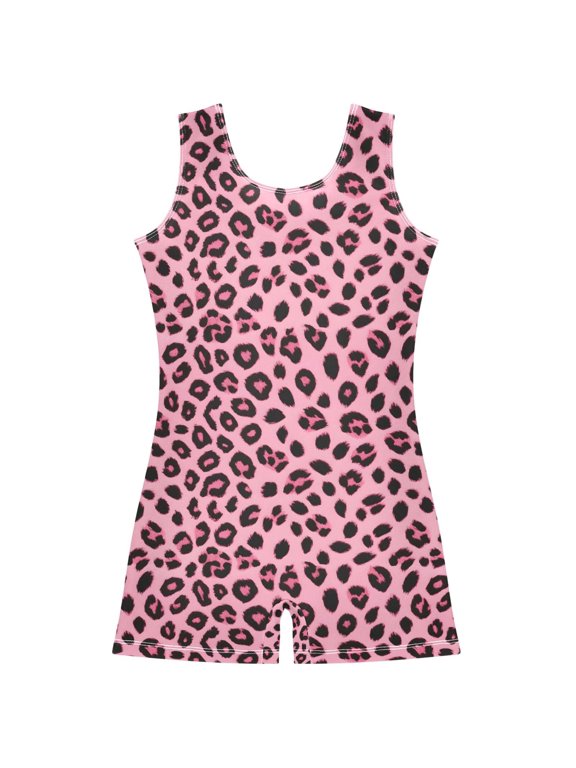Pink Leopard Pattern Girls Leotards Gymnastics Tumbling Outfit Biketard Unitard 5-6Years