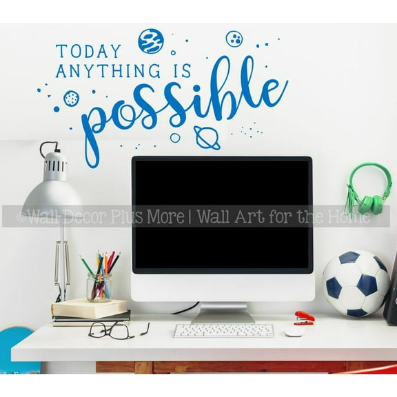 Positive Quotes Wall Decor Stickers Today Anything Possible Solar Space Art - Inspirational Wall Decal -Motivational Sayings for Bedroom Classroom 23x13- Inch Traffic Blue