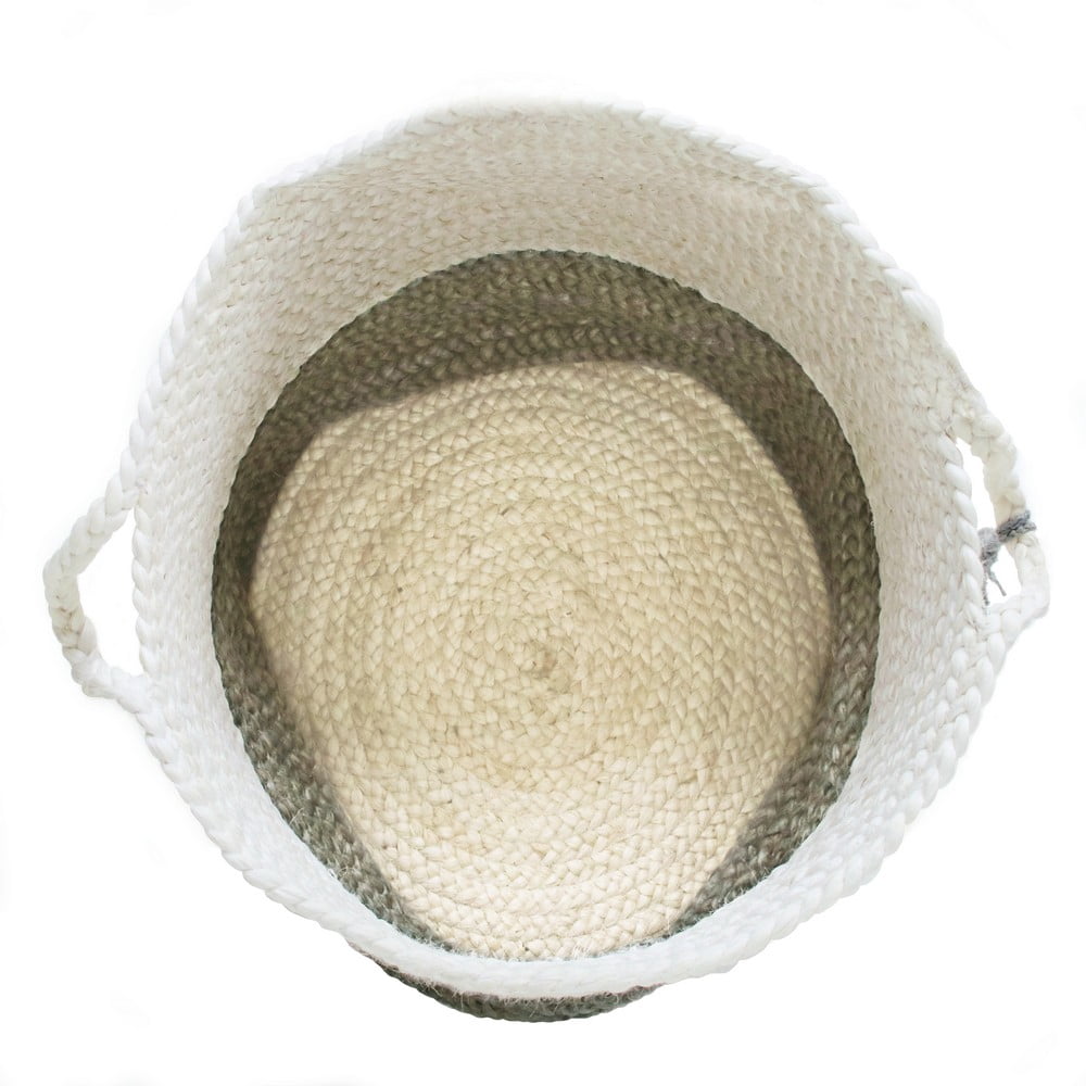 LR Home Woven Round Jute 19" Storage Basket with Handles, Gray/White Stripe