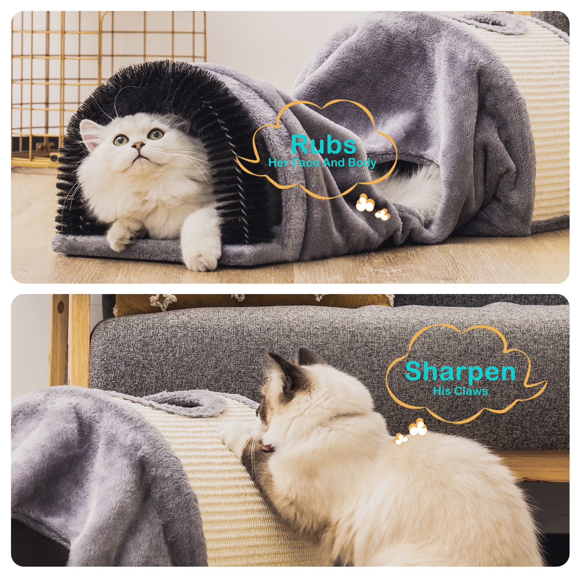 Pefilos Collapsible Cat Tunnel Sisal Scratching Bed with Plush Balls for Pet House Grey Pefilos Collapsible Cat Tunnel Sisal Scratching Bed with Plush Balls for Pet House Grey