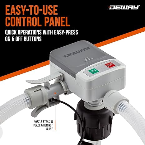 Deway Fuel Transfer Pump with Auto-Shutoff Nozzle, 2.4GPM Flow Rate, 51" Hose & 3 Fuel Adapters