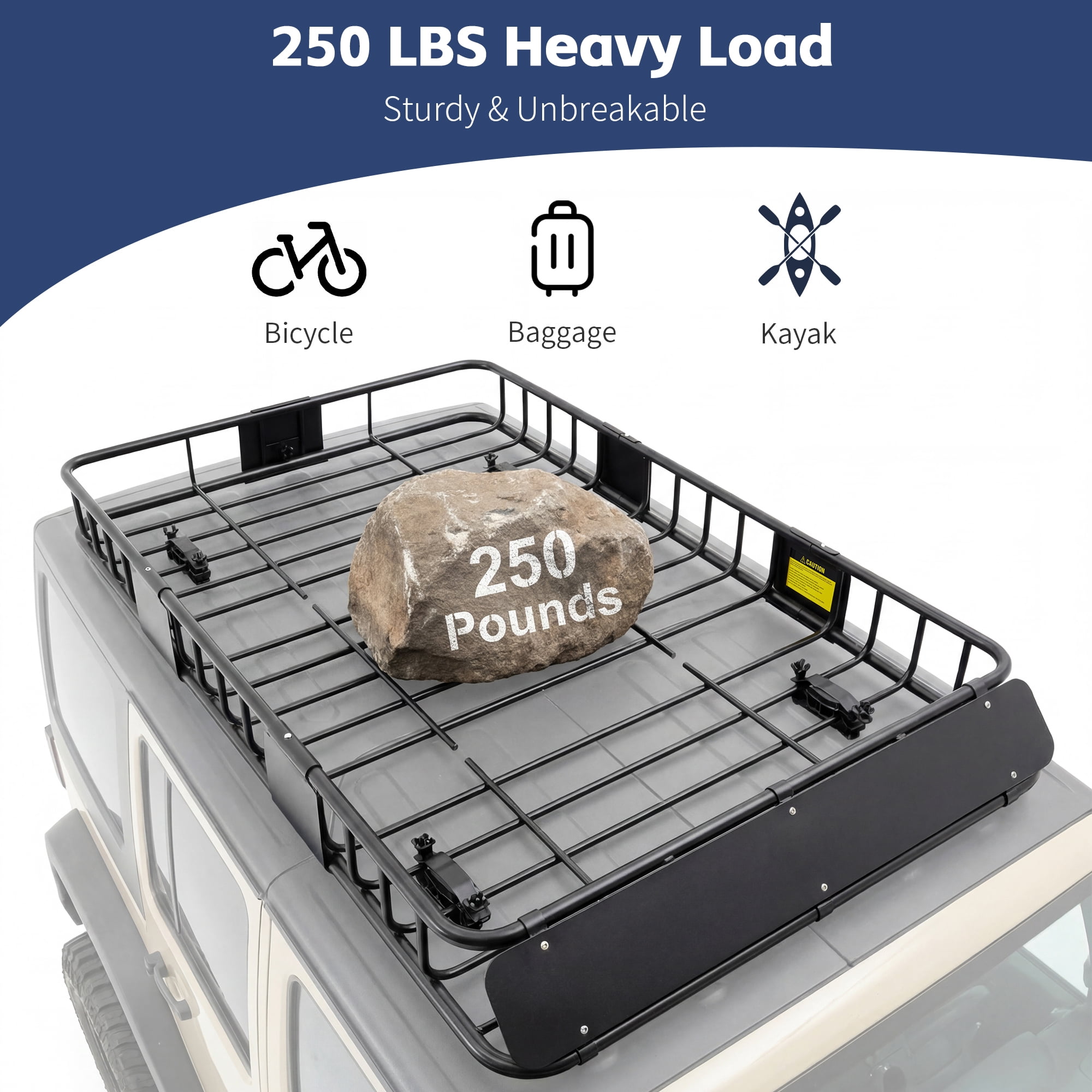 Roof Rack Basket Rooftop Steel Roof Rack, Cargo Carrier with 250 Lbs Capacity, Extension Black Car Top Luggage Holder 64"x 39" Universal for SUV/ Wagon / Seden