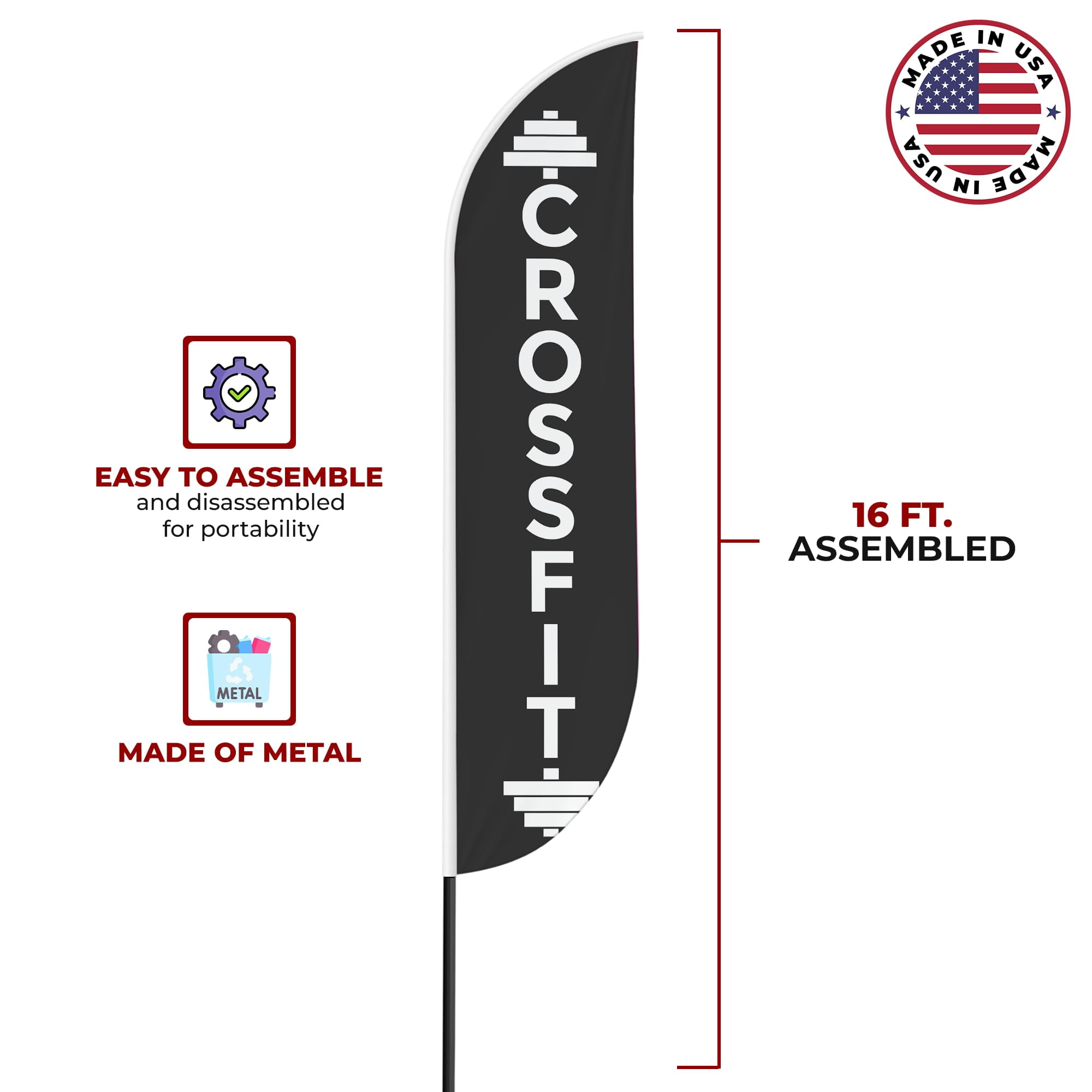 Cross Fit Sign feather flag for Outdoor by Mavis Printing | 11.5 FEET Long Polyester Outdoor Banner Flag for Easy Hang | HD Print Swooper I Flag Only to Advertise Cross Fit| Made in USA I Flag Only