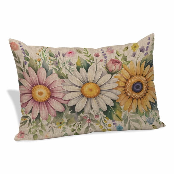 Vintage Daisy Floral Pillow Protectors with Zipper Standard Size, Spring Flowers Botanical Leaves Rustic Soft Brushed Microfiber Breathable Throw Pillow Covers, Pillowcase for Couch Sofa 20"x26"