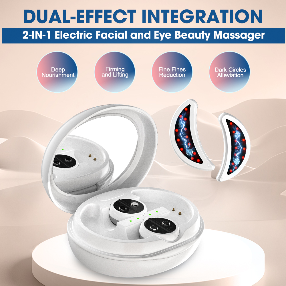 2-IN-1 Red Light Therapy Facial & Eye Massager,Microcurrent EMS Beauty Device for Firming Skin,Reducing Fine Lines,Puffiness & Dark Circles,Portable Rechargeable Type-C LED Face Lifting Tool