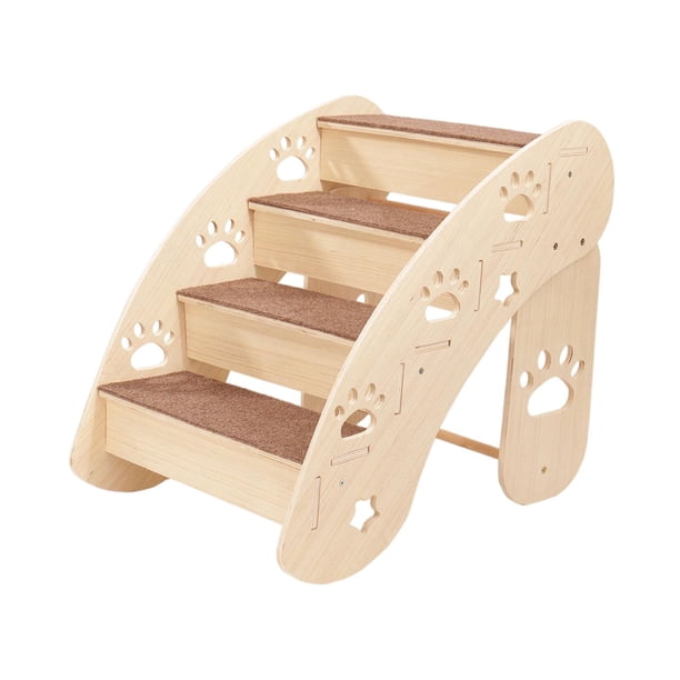 Escaleras para perros para camas altas, escalera para mascotas, de madera resistente, portátil, antideslizante 4 pasos