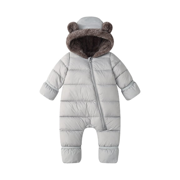 Zpanxa Newborn Boy Onesies Fleece Lined Padded Bear Ear Hooded Winter Snowsuit with Zip Front and Footed Gray 6 Months