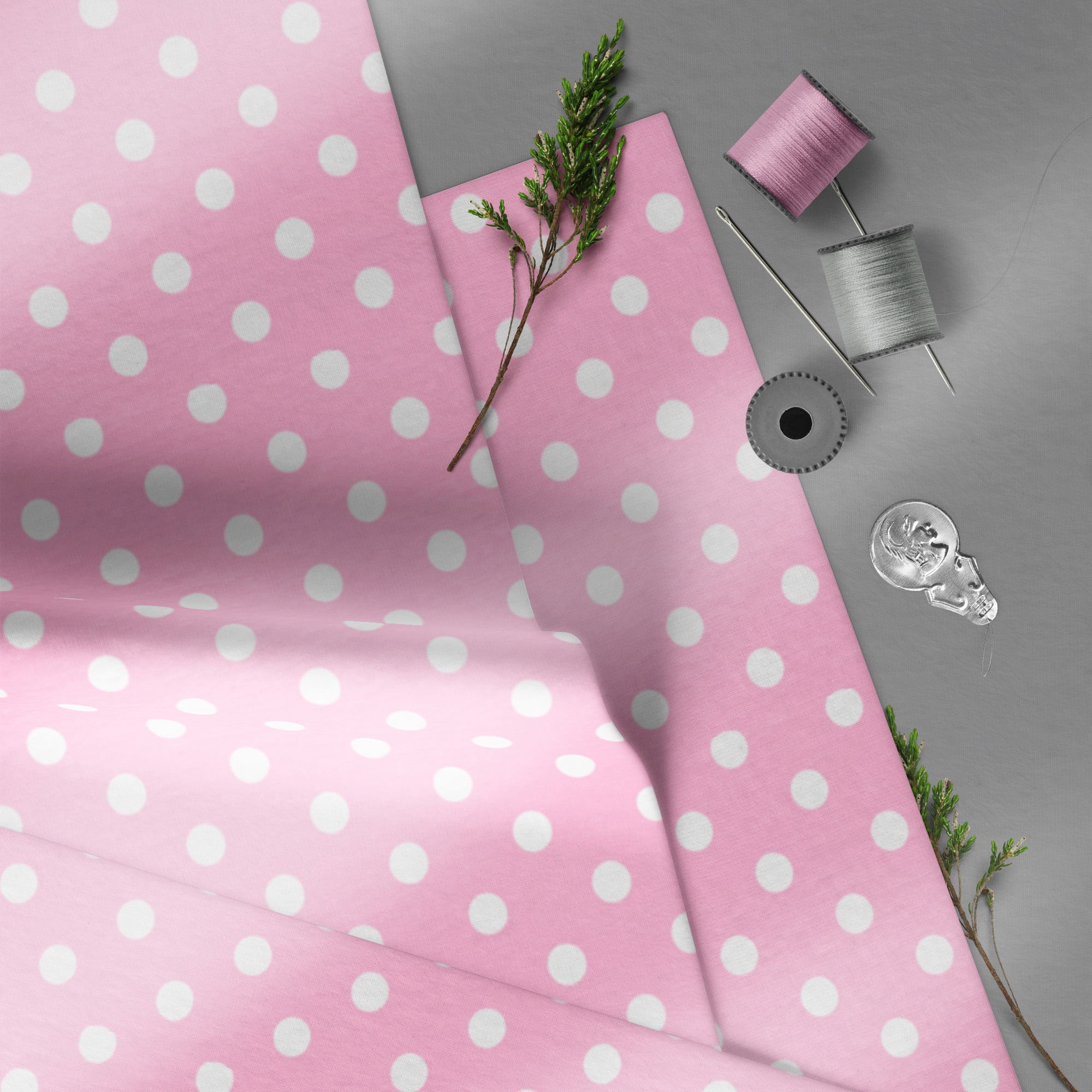 Mainstays 1.5 Yards 100% Cotton Light-weight Flannel Happy Dots, Pink, White, 42" Wide for Crafts