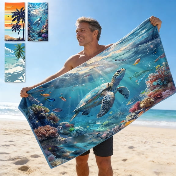 AZXY Oversized Microfiber Beach Towel, 27.5"x59" Sandproof Lightweight Quick-Dry Beach Blanket with Palm Tree Beach Print for Seaside Beach Swimming Pool
